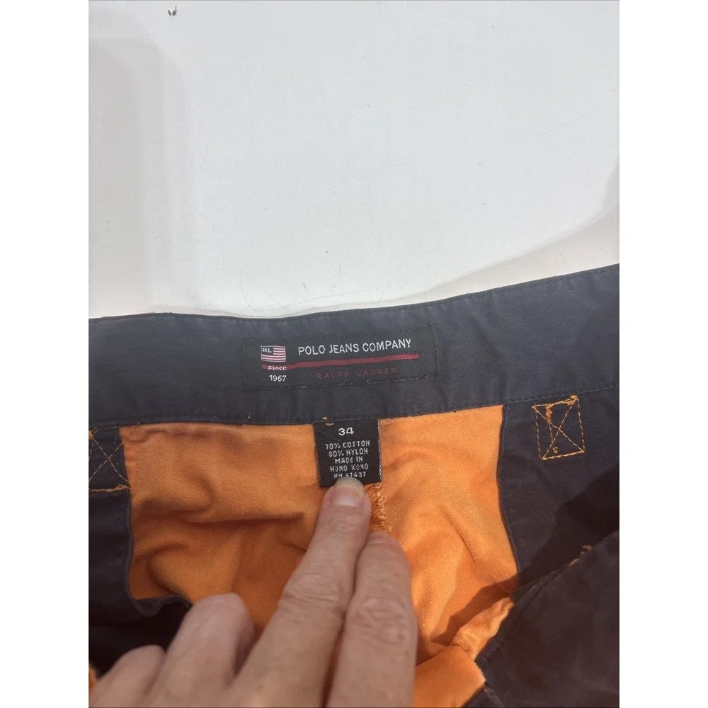 VTG Polo Ralph Lauren RL67 Military Cargo Shorts Orange Utility Safari Mens